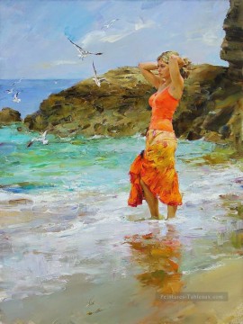 plage Jolie fille goéland MIG 41 Impressionist Peinture à l'huile